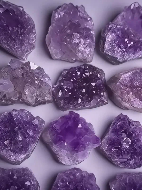 A close-up of ethically sourced Natural Amethyst Crystal Clusters showcasing rich purple shades and unique crystal formations. Ideal for energy healing, meditation, and as a captivating decor piece for home and office.