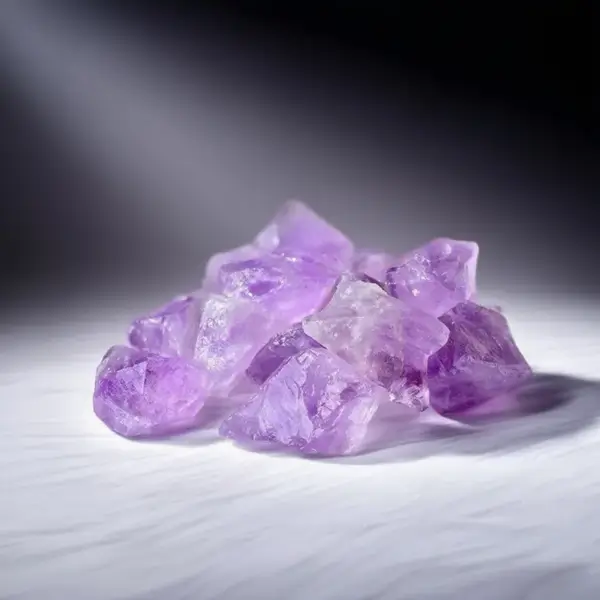 Close-up of a Natural Amethyst Raw Stone with Violet Dr.uzy Crystals on a Rustic Wooden Background