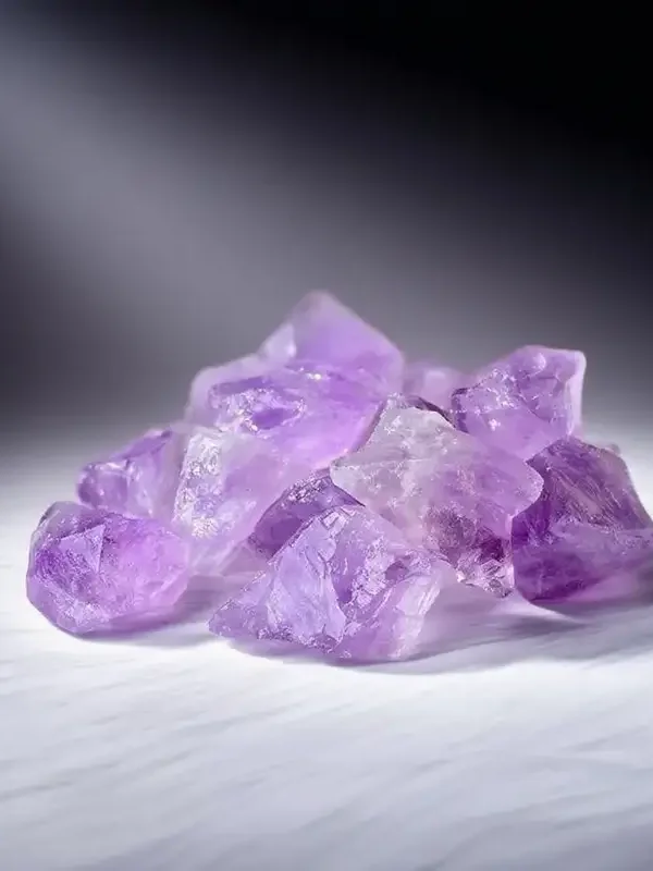 Close-up of a Natural Amethyst Raw Stone with Violet Dr.uzy Crystals on a Rustic Wooden Background