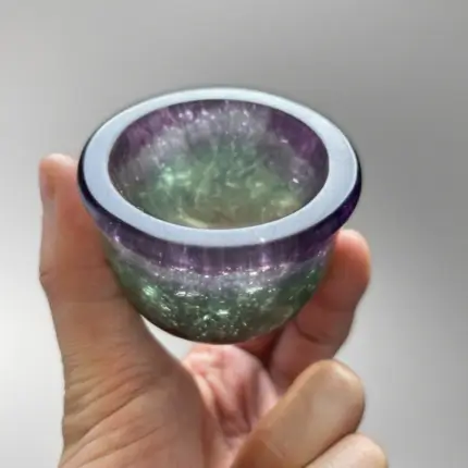 Natural amethyst crystal chips in agate bowl - healing gemstone decor set