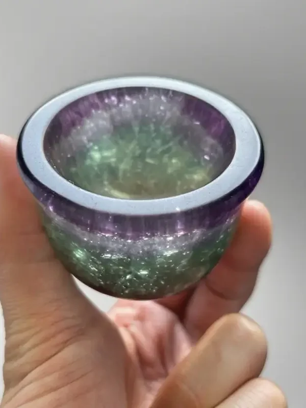 Natural amethyst crystal chips in agate bowl - healing gemstone decor set