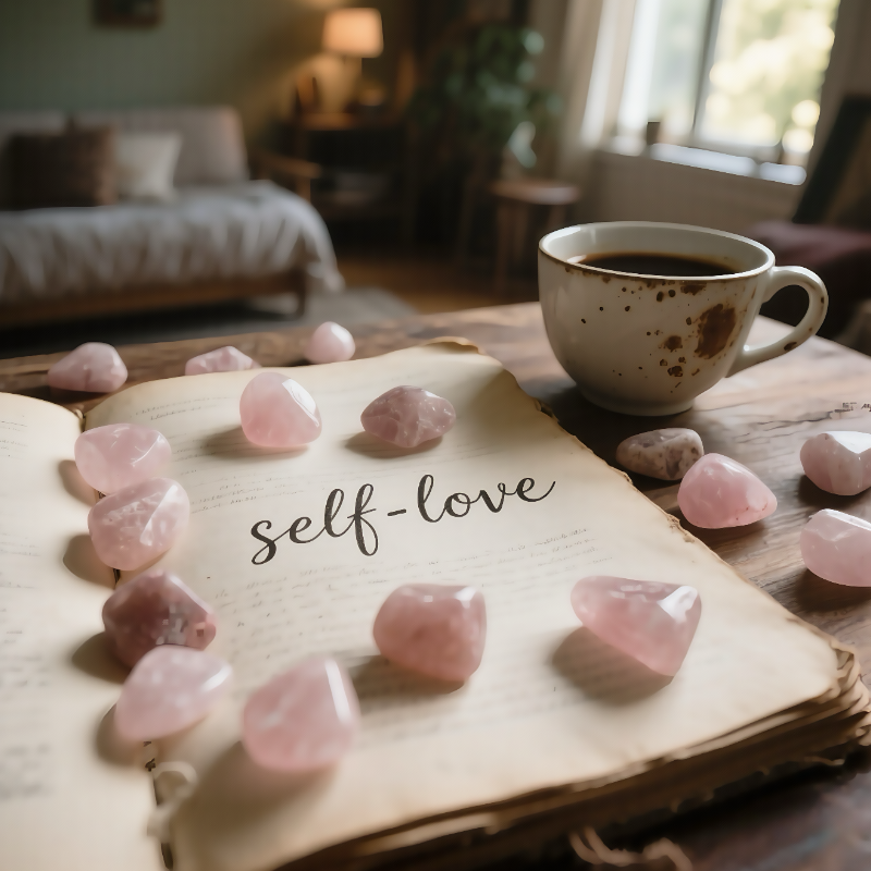 Using rose quartz crystals for self-love journaling practice