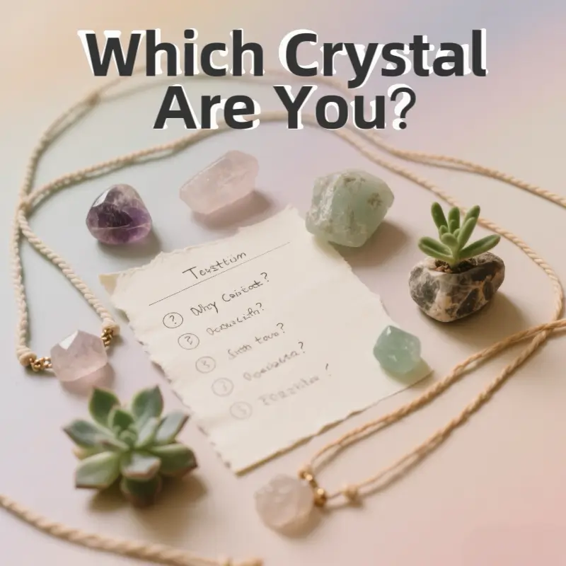 Fun crystal personality quiz with raw stones and jewelry