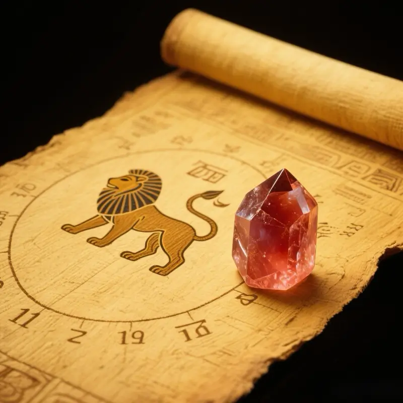 Historic zodiac artifact showing Leo's carnelian crystal
