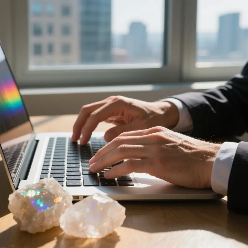 Natural raw crystal enhancing focus in home office environment